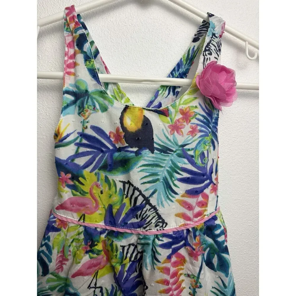 Penelope Mack Girls 5 Tropical Jungle Dress Flamingo Zebra Parrot Cotton